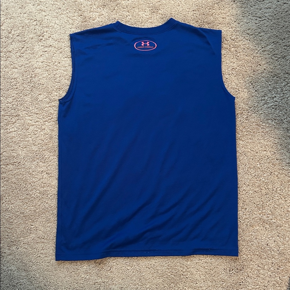 Under Armour Navy Tank with Bright Orange Logo youth medium - Picture 3 of 3